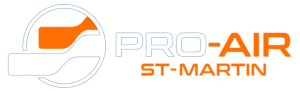 Logo de Pro-Air St-Martin, entreprise spécialisée dans les systèmes de climatisation et de ventilation, avec des couleurs orange et blanc.